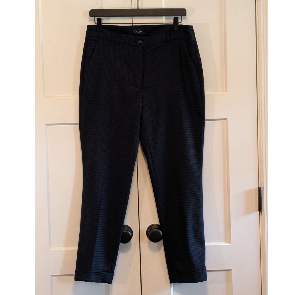 White House Black Market The Slim Ankle Pants 8 Navy Black Houndstooth Workwear
